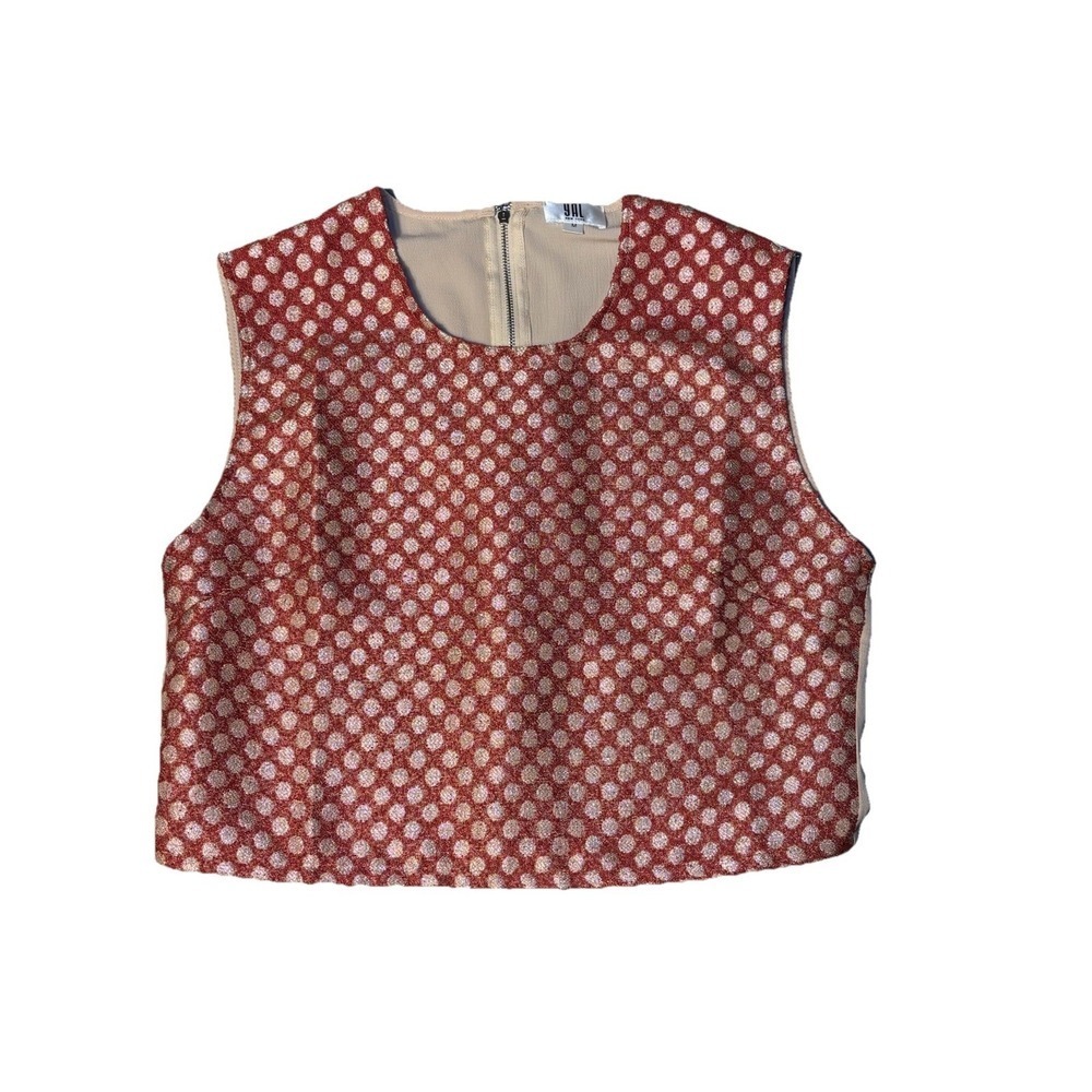 YAL New York Red Gold Polka Dot Crop Top Medium Sleeveless Back Zip Party